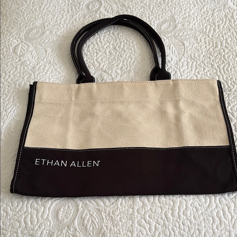 Ethan Allen Black and Cream Canvas Tote